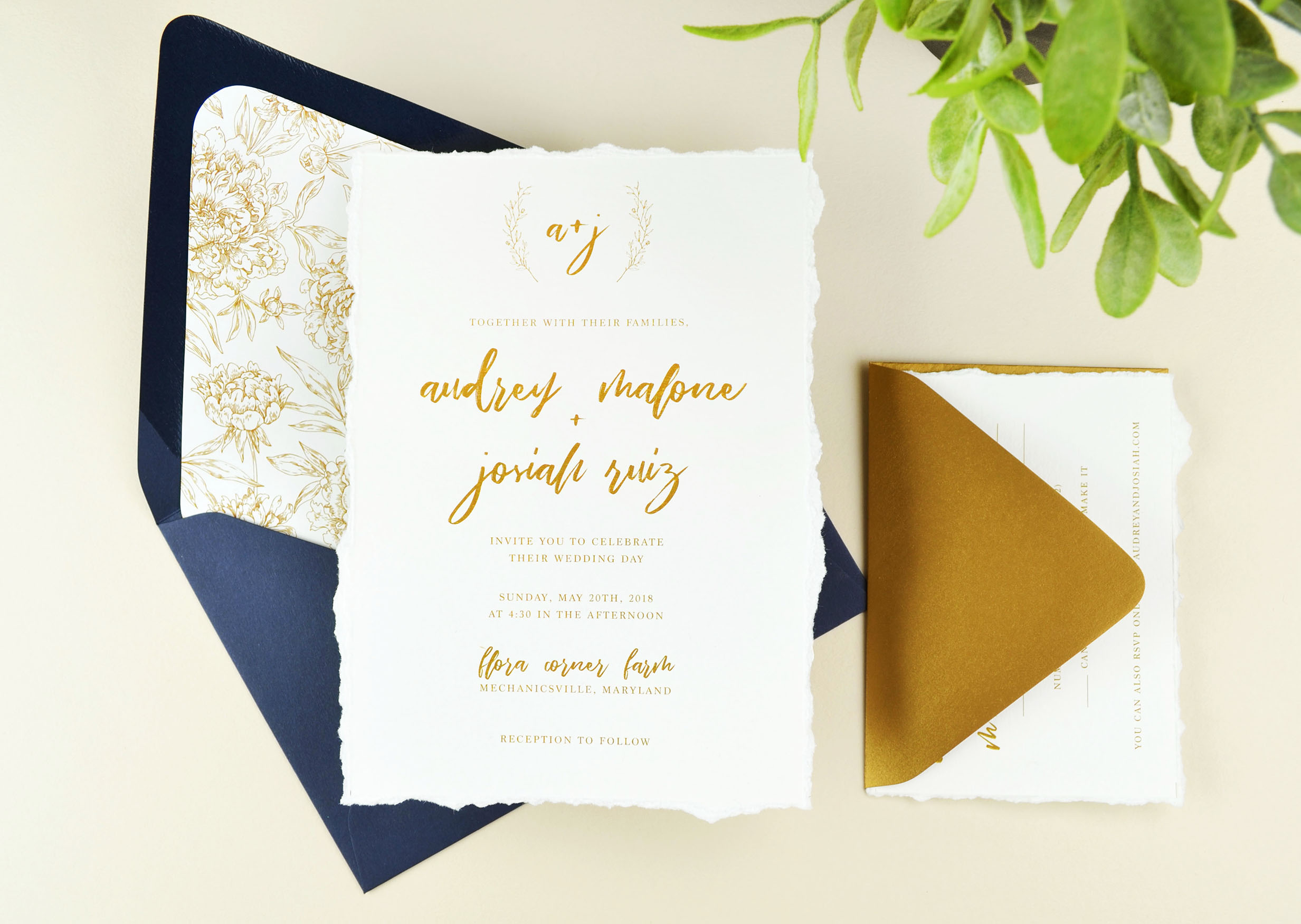 Harper Handmade Paper Wedding Invitation Suite, Deckled Edge Paper