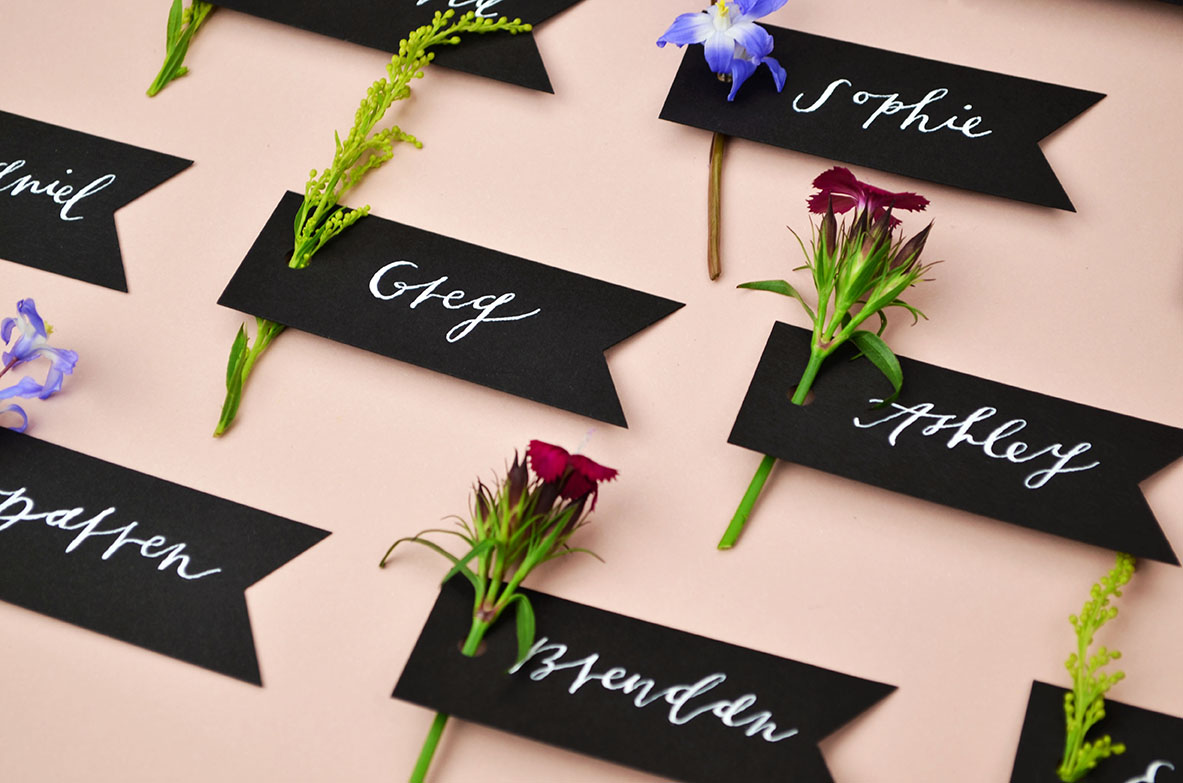 black wedding place cards