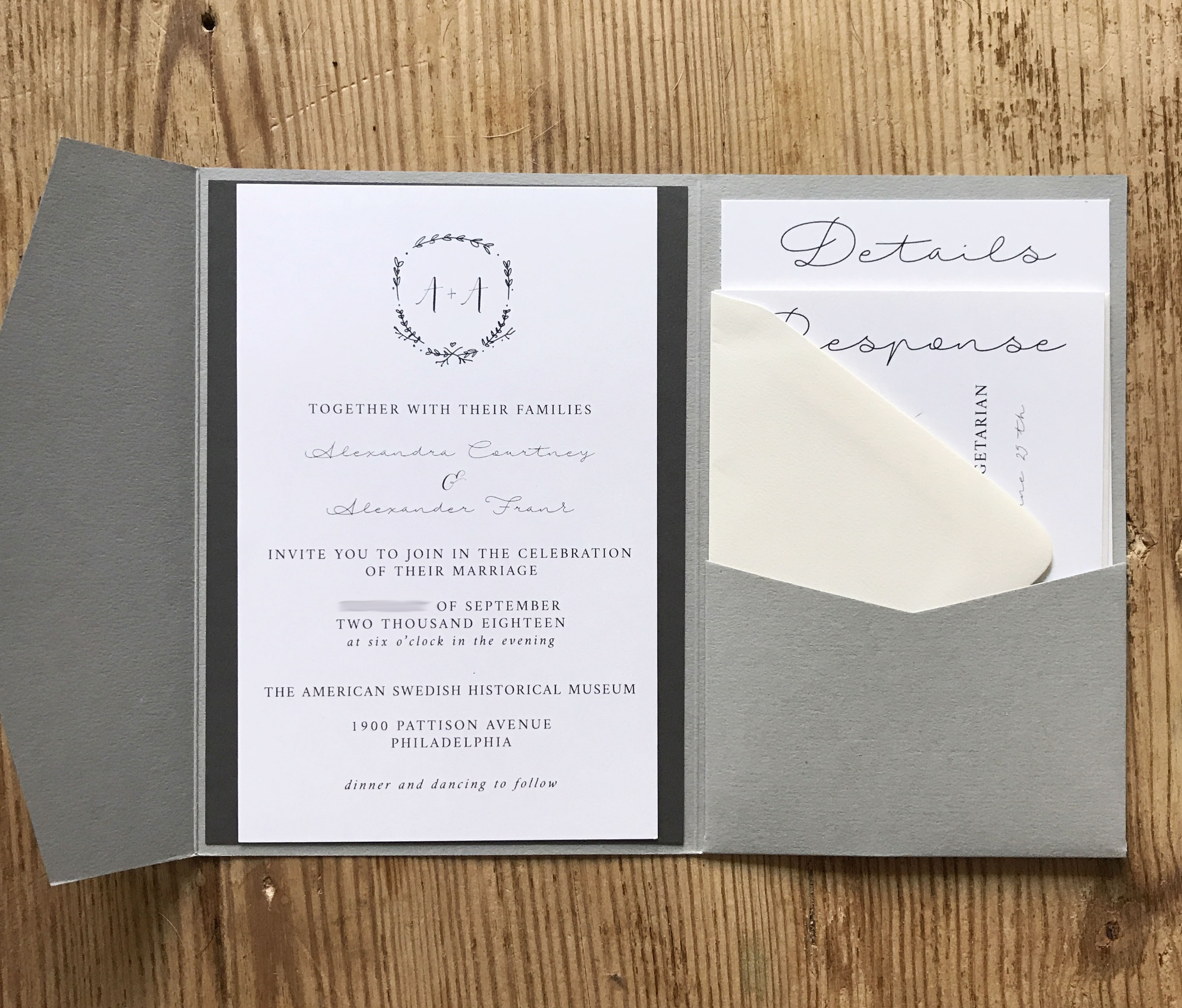 My Diy Story Gray Monogram Pocket Invitations Cards Pockets