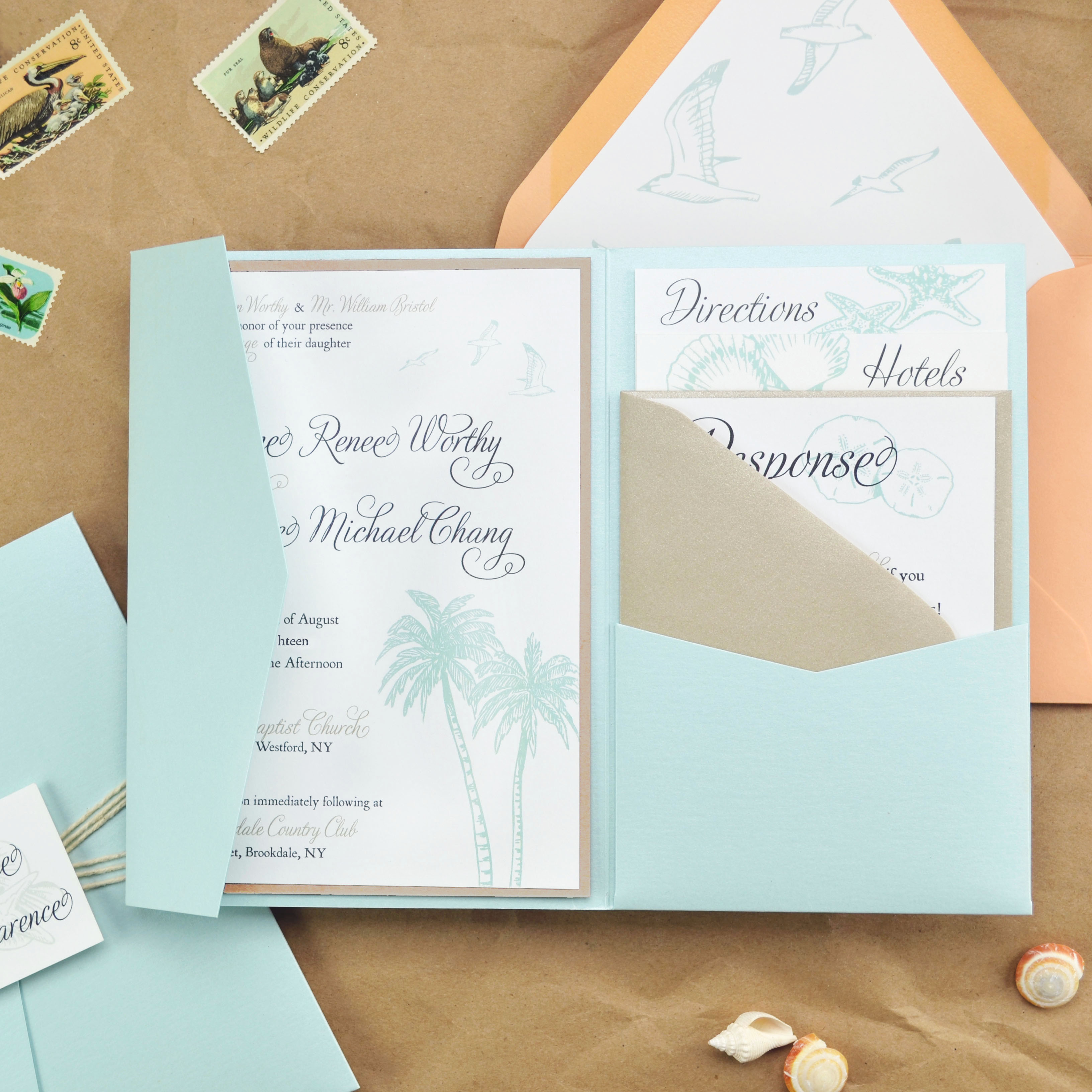 DIY-Wedding-Invitations-Light-Blue-Pocket-Beach-Wedding