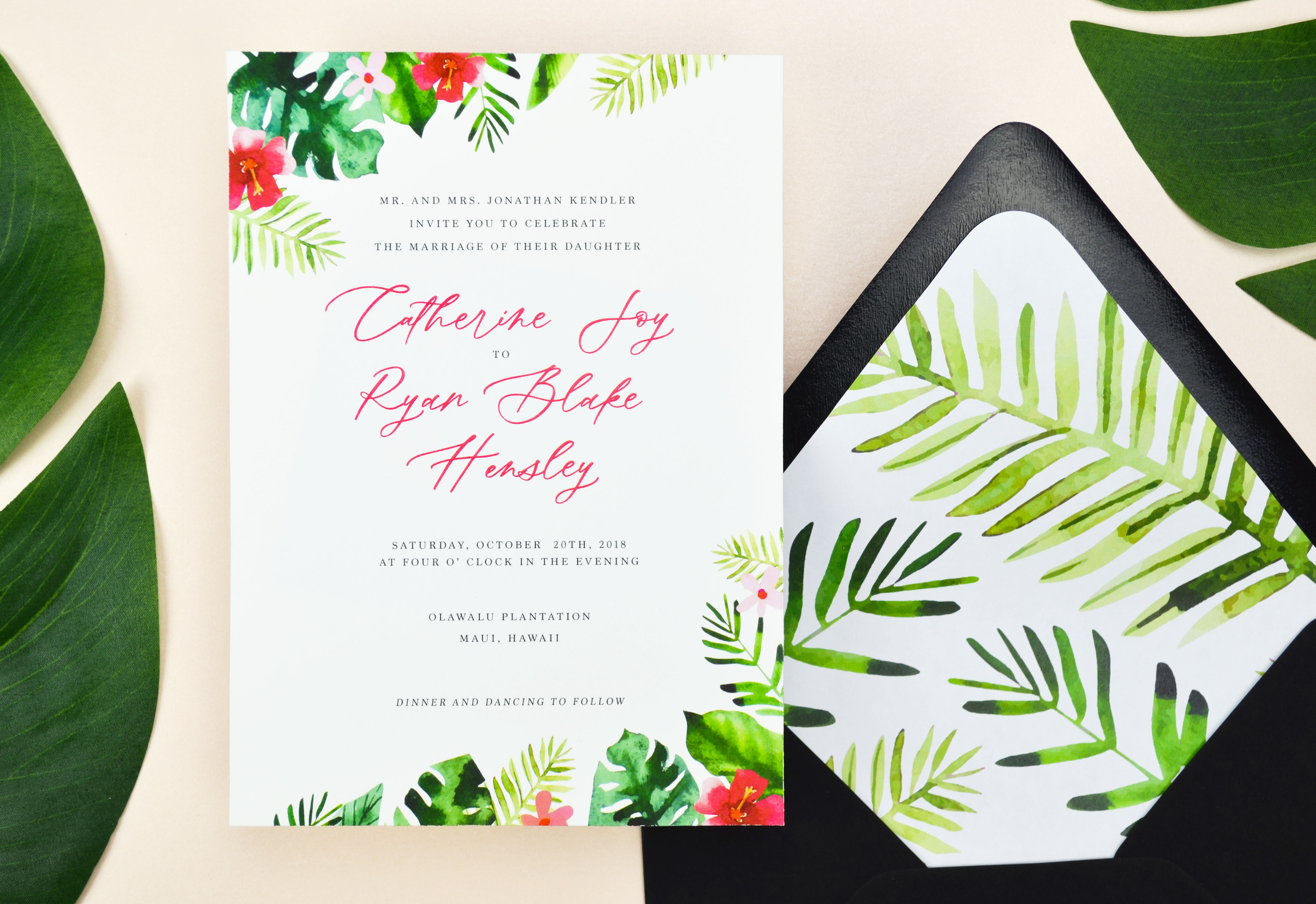 Organic Tropical Wedding Invitations on Handmade Paper